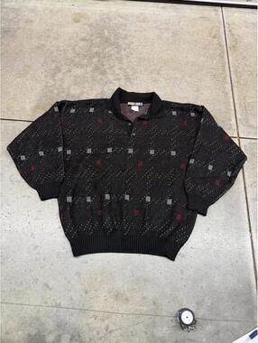 vintage digital sportswear grey and burgandy collared sweater size xl
